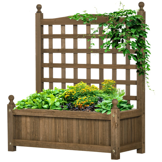 Garden Planters with Trellis for Climbing Vines, 64 x 28 x 75 cm, Brown