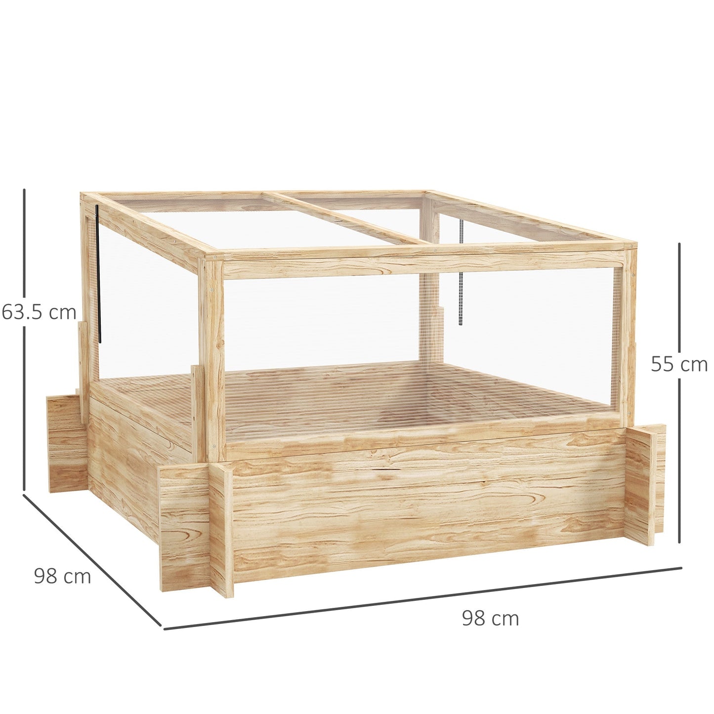 Outdoor Raised Garden Bed with Cold Frame Greenhouse and Openable Top, Wooden Elevated Planter Box for Vegetables, Flowers and Herbs, 98x98x63.5cm