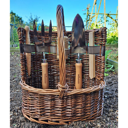 Woodside Willow Tool Basket/Trug with Garden Hand Tools Trowel/Fork/Dibber