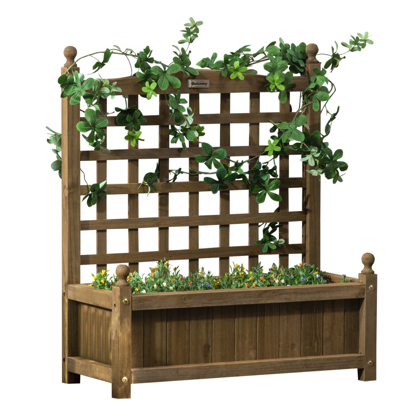 Garden Planters with Trellis for Climbing Vines, 64 x 28 x 75 cm, Brown