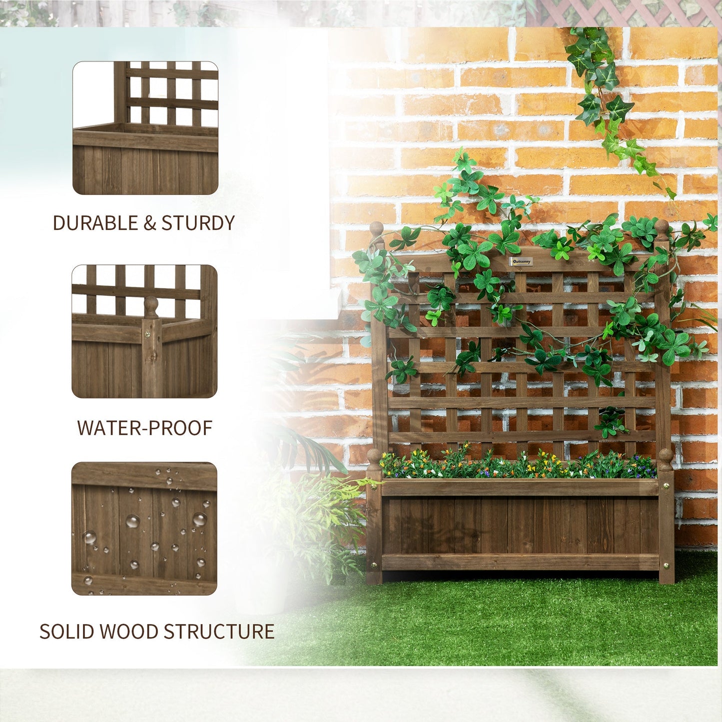 Garden Planters with Trellis for Climbing Vines, 64 x 28 x 75 cm, Brown