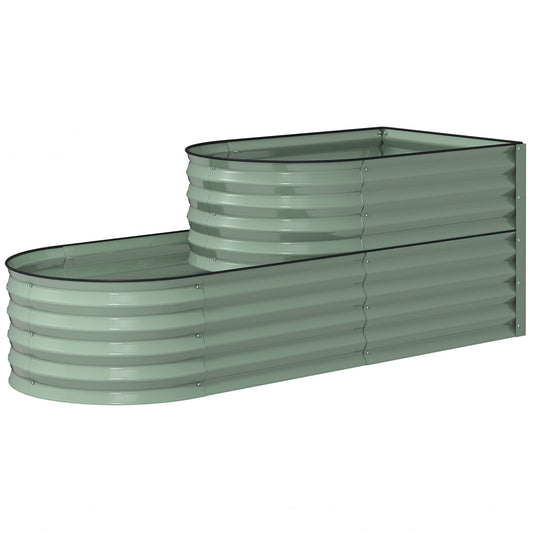 2-Tier Raised Garden Bed, Outdoor Galvanised Planter Box with Safety Edging and Gloves, Metal Raised Bed with Open Bottom for Vegetables, Flowers, Fruits and Herbs, Light Green