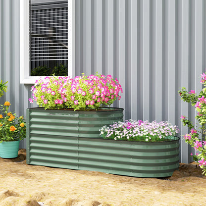 2-Tier Raised Garden Bed, Outdoor Galvanised Planter Box with Safety Edging and Gloves, Metal Raised Bed with Open Bottom for Vegetables, Flowers, Fruits and Herbs, Light Green