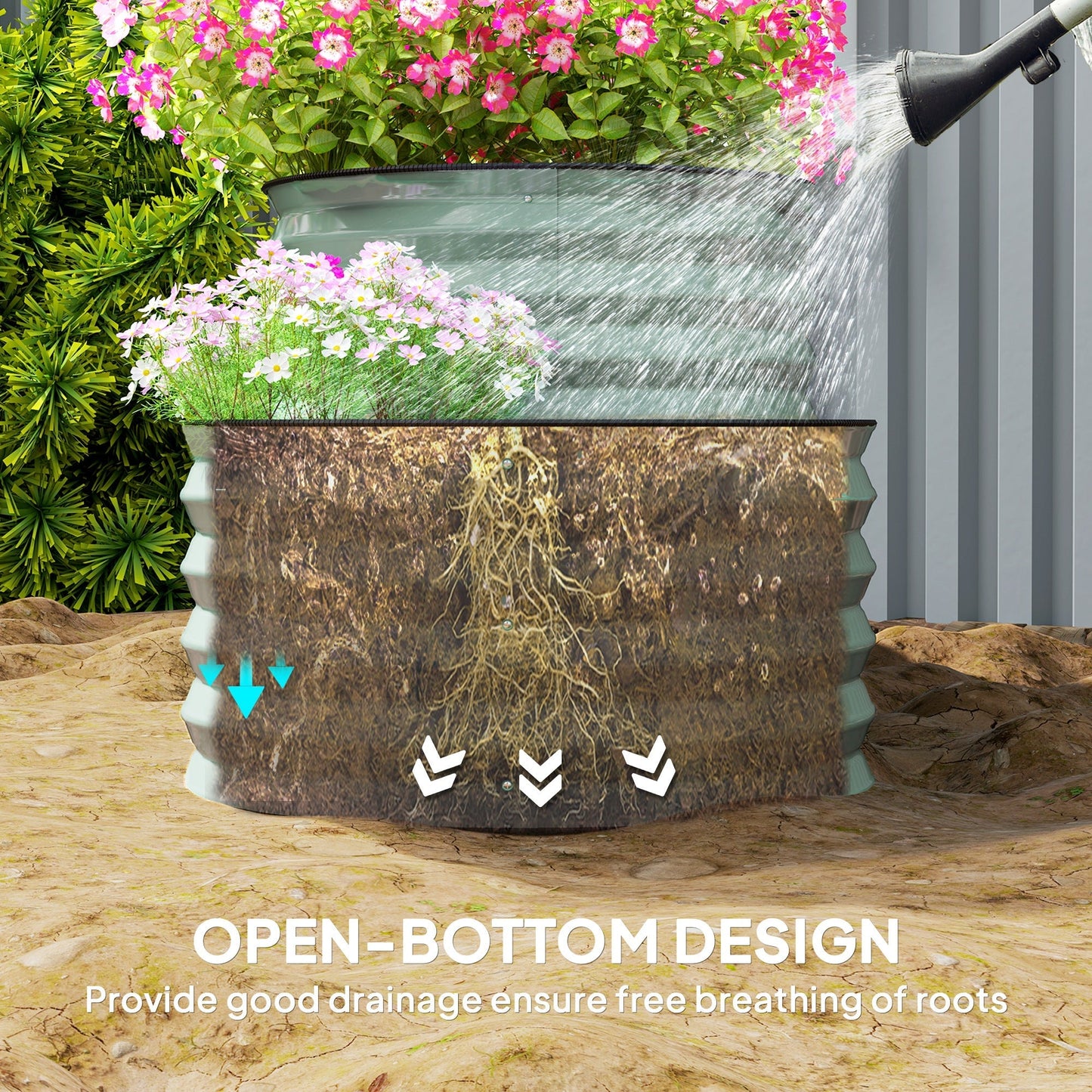 2-Tier Raised Garden Bed, Outdoor Galvanised Planter Box with Safety Edging and Gloves, Metal Raised Bed with Open Bottom for Vegetables, Flowers, Fruits and Herbs, Light Green