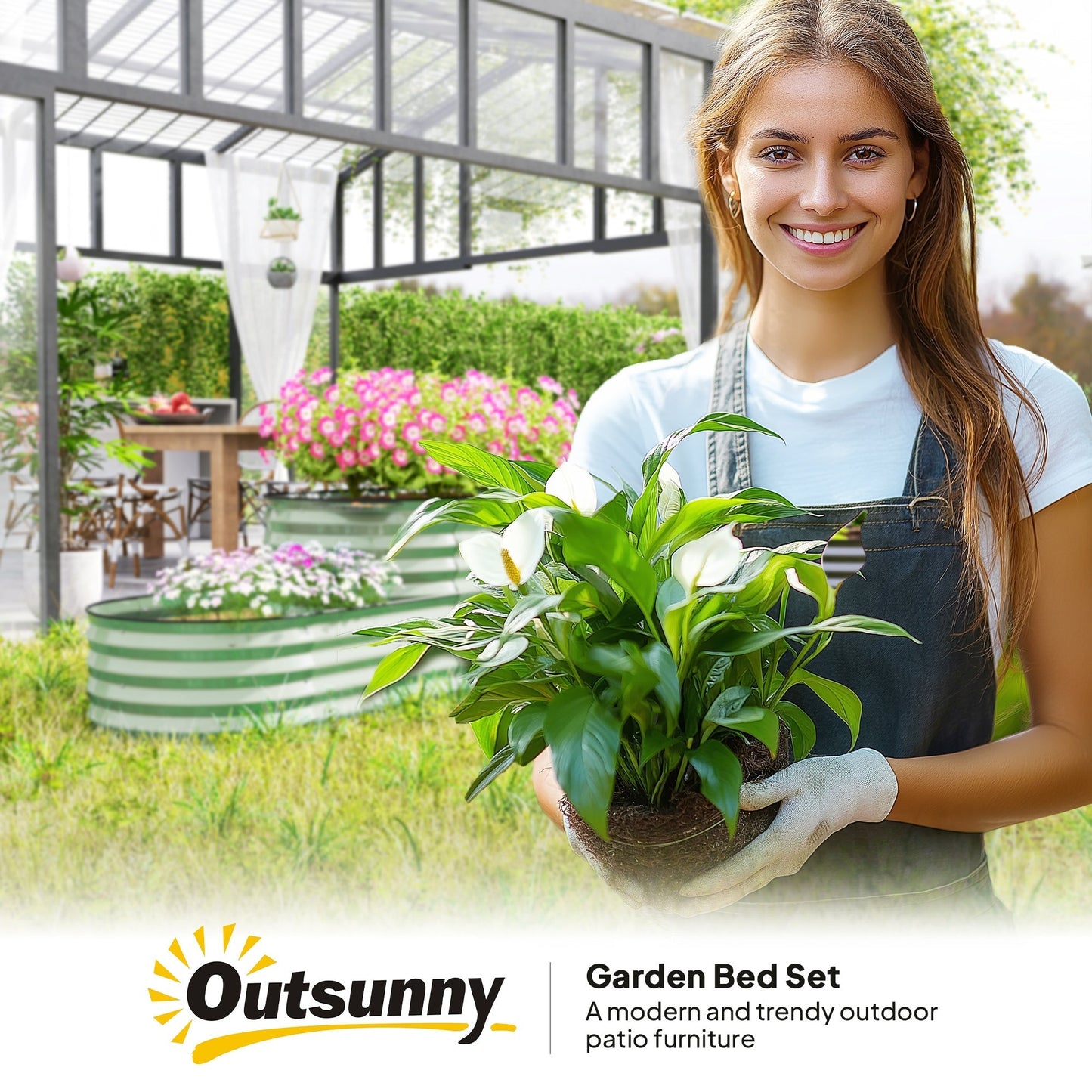 2-Tier Raised Garden Bed, Outdoor Galvanised Planter Box with Safety Edging and Gloves, Metal Raised Bed with Open Bottom for Vegetables, Flowers, Fruits and Herbs, Light Green