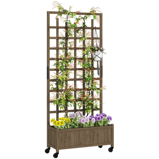 Wooden Trellis Planter, Privacy Screen Planter Box to Grow Vegetables, Herbs and Flowers , Brown