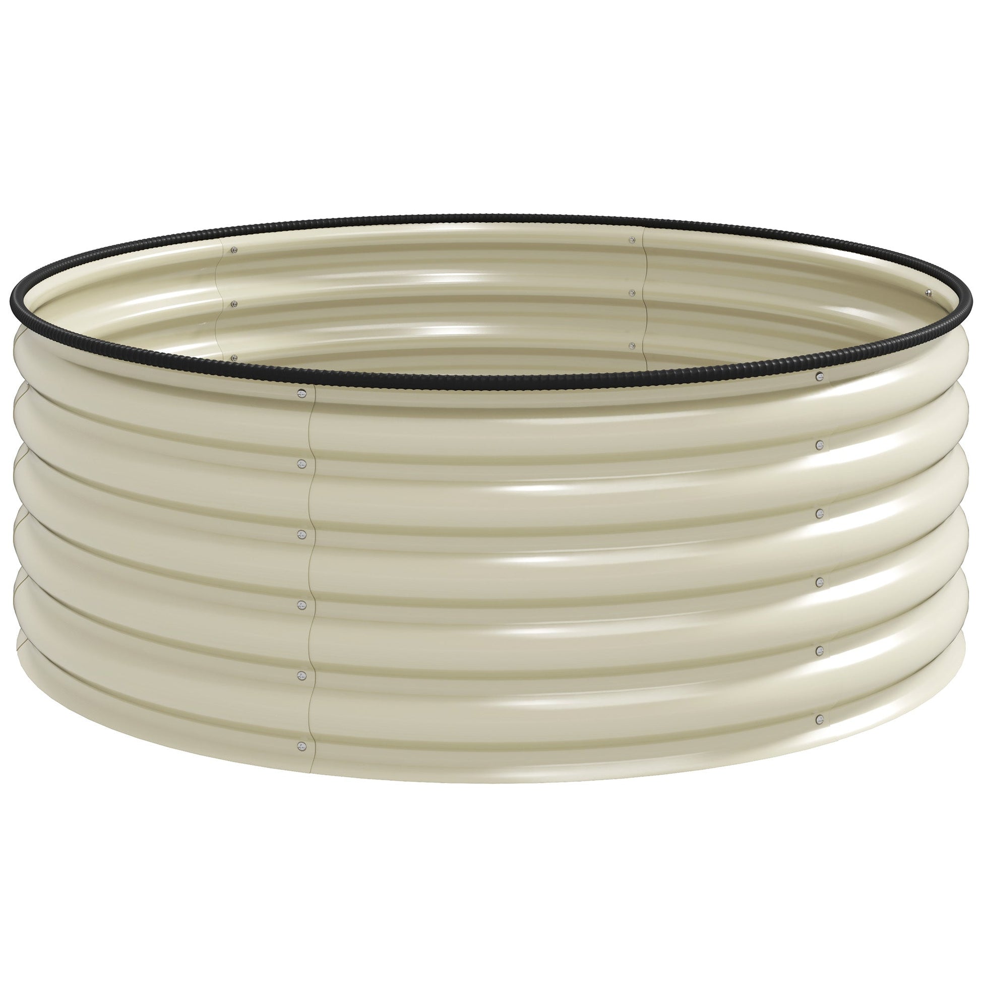 Galvanised Raised Garden Bed with Safety Edging, Outdoor Raised Planter Box with Gloves and Open Bottom, Metal Raised Bed for Flowers, Vegetables and Herbs, 120 x 120 x 43cm, Cream White