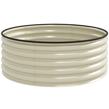 Galvanised Raised Garden Bed with Safety Edging, Outdoor Raised Planter Box with Gloves and Open Bottom, Metal Raised Bed for Flowers, Vegetables and Herbs, 120 x 120 x 43cm, Cream White