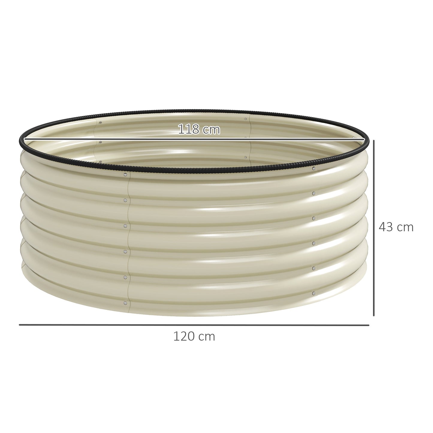 Galvanised Raised Garden Bed with Safety Edging, Outdoor Raised Planter Box with Gloves and Open Bottom, Metal Raised Bed for Flowers, Vegetables and Herbs, 120 x 120 x 43cm, Cream White