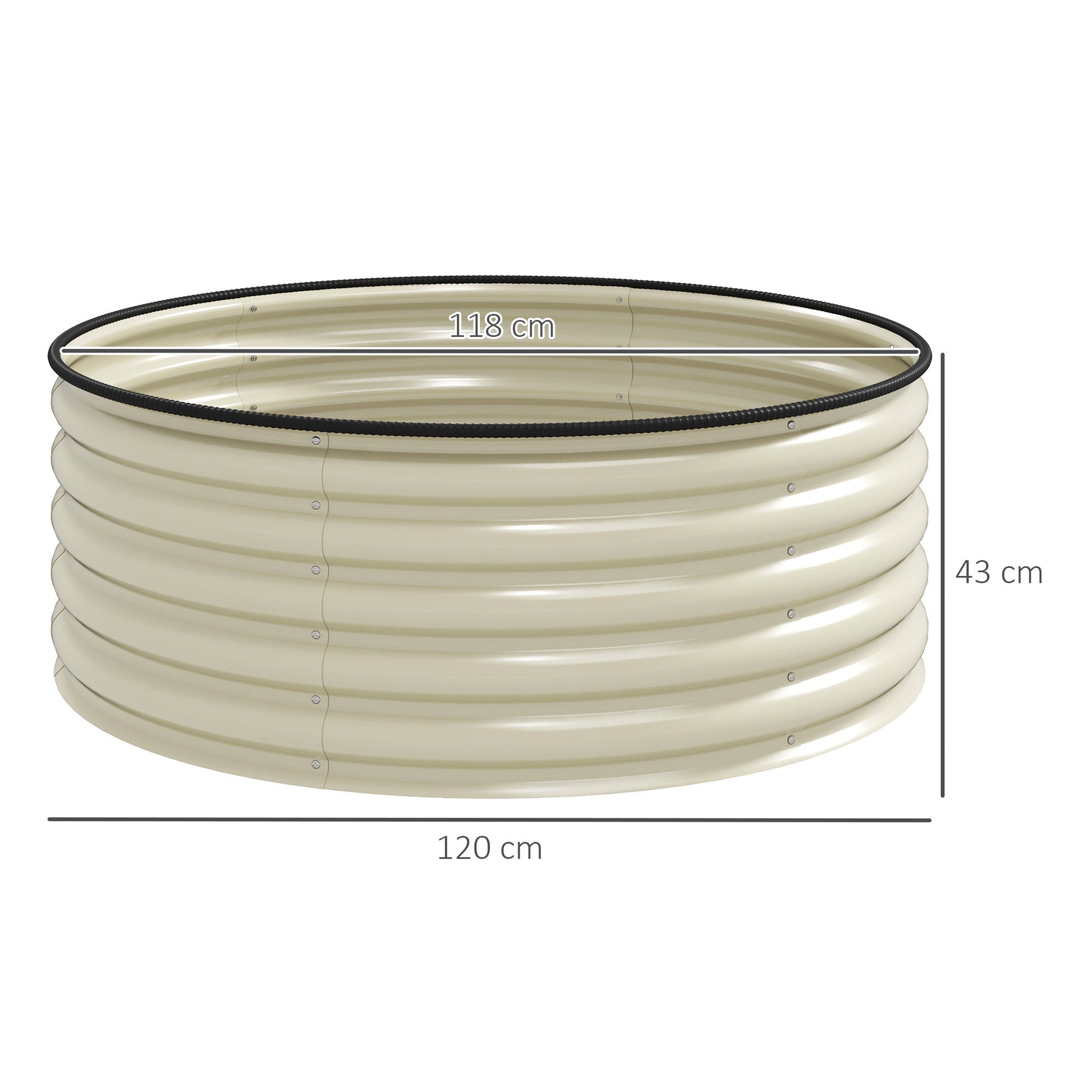 Galvanised Raised Garden Bed with Safety Edging, Outdoor Raised Planter Box with Gloves and Open Bottom, Metal Raised Bed for Flowers, Vegetables and Herbs, 120 x 120 x 43cm, Cream White