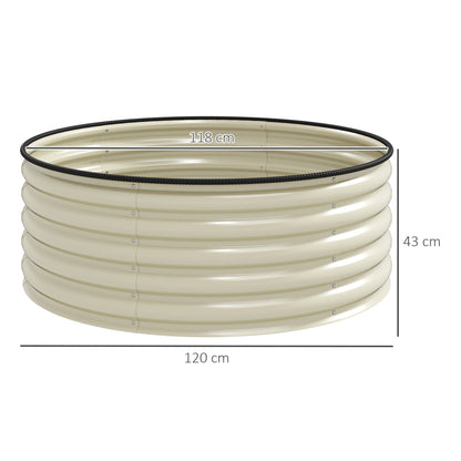 Galvanised Raised Garden Bed with Safety Edging, Outdoor Raised Planter Box with Gloves and Open Bottom, Metal Raised Bed for Flowers, Vegetables and Herbs, 120 x 120 x 43cm, Cream White