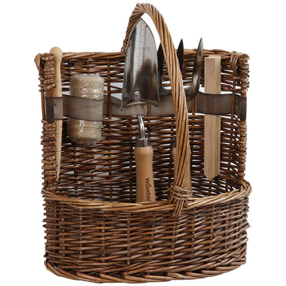 Woodside Willow Tool Basket/Trug with Garden Hand Tools Trowel/Fork/Dibber
