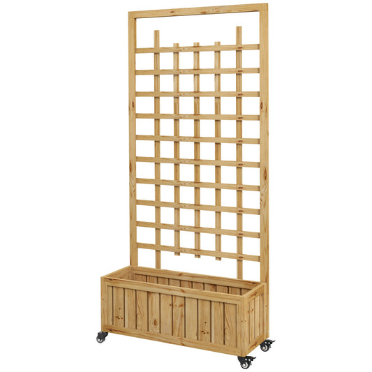 Wooden Trellis Planter with Wheels and Drainage Holes for Garden, Patio, Deck, Natural