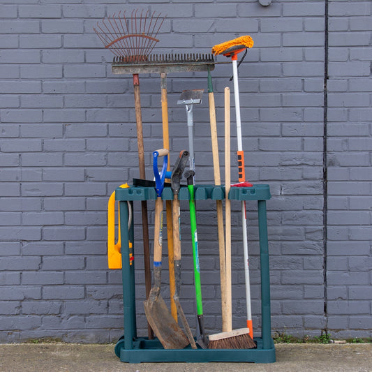 Woodside Garden Tool Holder Storage Rack Trolley with Wheels for Sheds/Garages