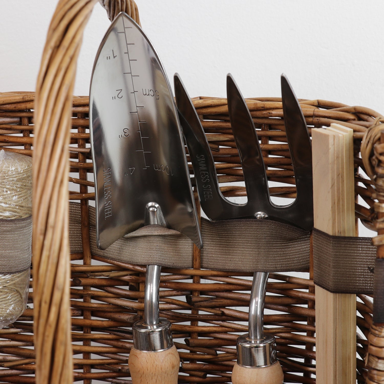 Woodside Willow Tool Basket/Trug with Garden Hand Tools Trowel/Fork/Dibber