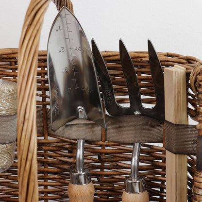 Woodside Willow Tool Basket/Trug with Garden Hand Tools Trowel/Fork/Dibber