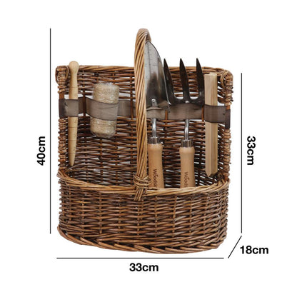 Woodside Willow Tool Basket/Trug with Garden Hand Tools Trowel/Fork/Dibber