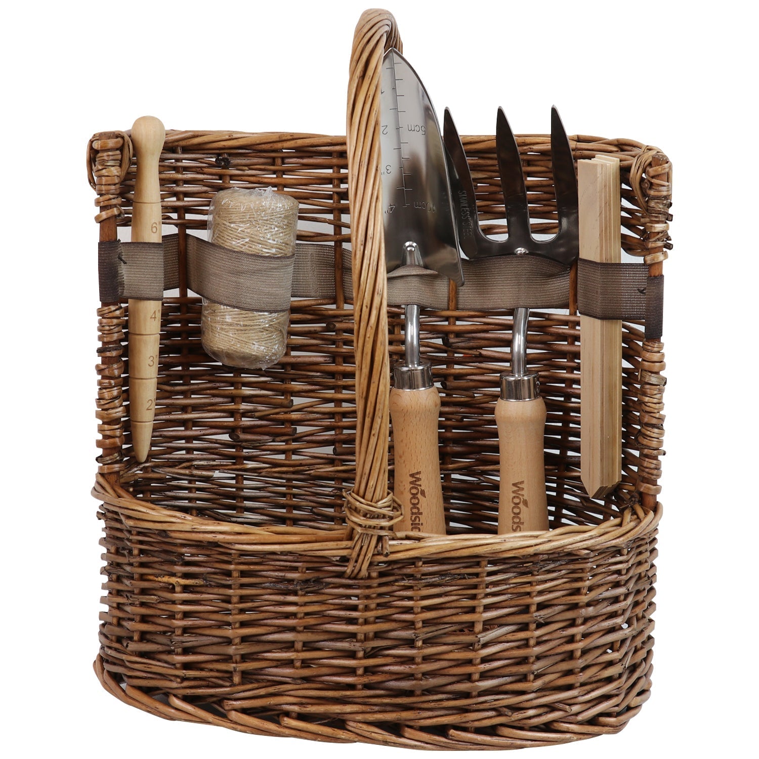 Woodside Willow Tool Basket/Trug with Garden Hand Tools Trowel/Fork/Dibber