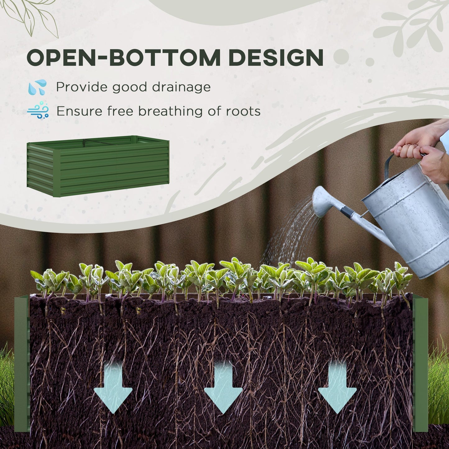 Raised Beds for Garden, Galvanised Steel Outdoor Planters with Multi-reinforced Rods for Vegetables, Plants, Flowers and Herbs, 180 x 90 x 59 cm, Green
