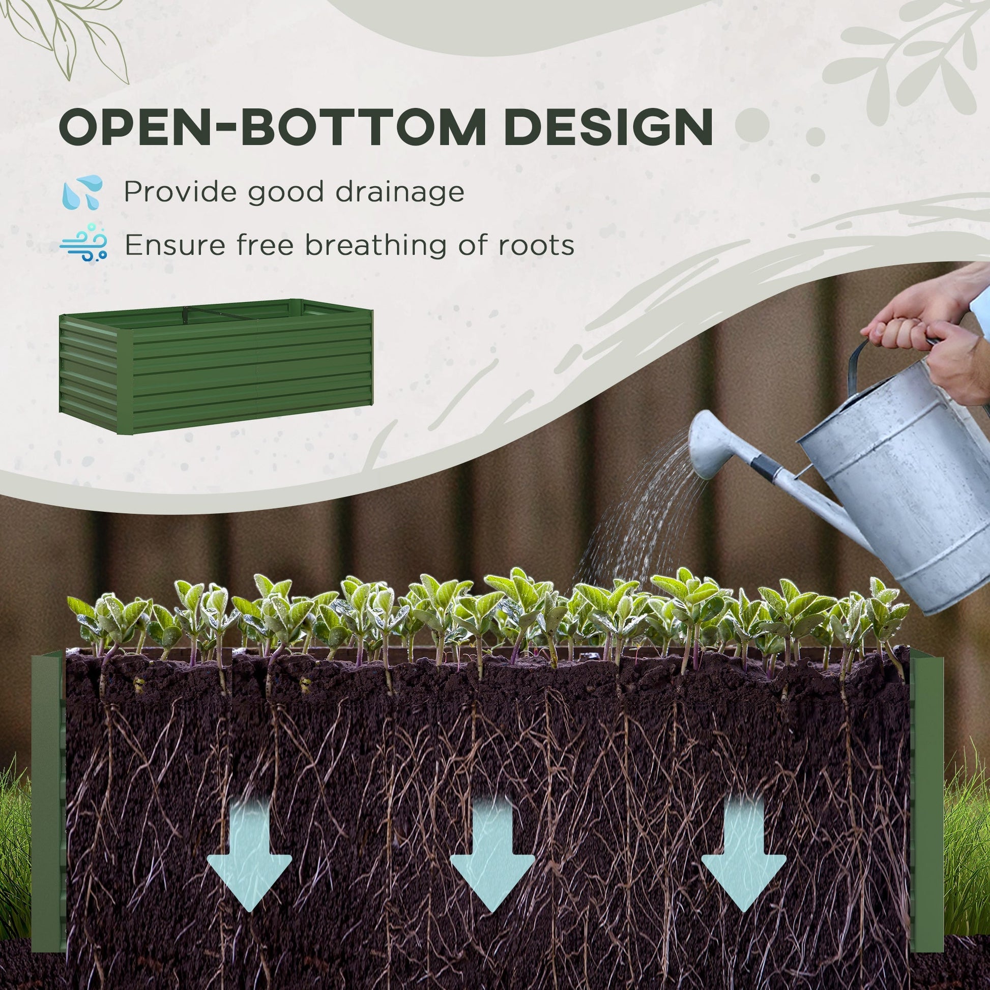 Raised Beds for Garden, Galvanised Steel Outdoor Planters with Multi-reinforced Rods for Vegetables, Plants, Flowers and Herbs, 180 x 90 x 59 cm, Green