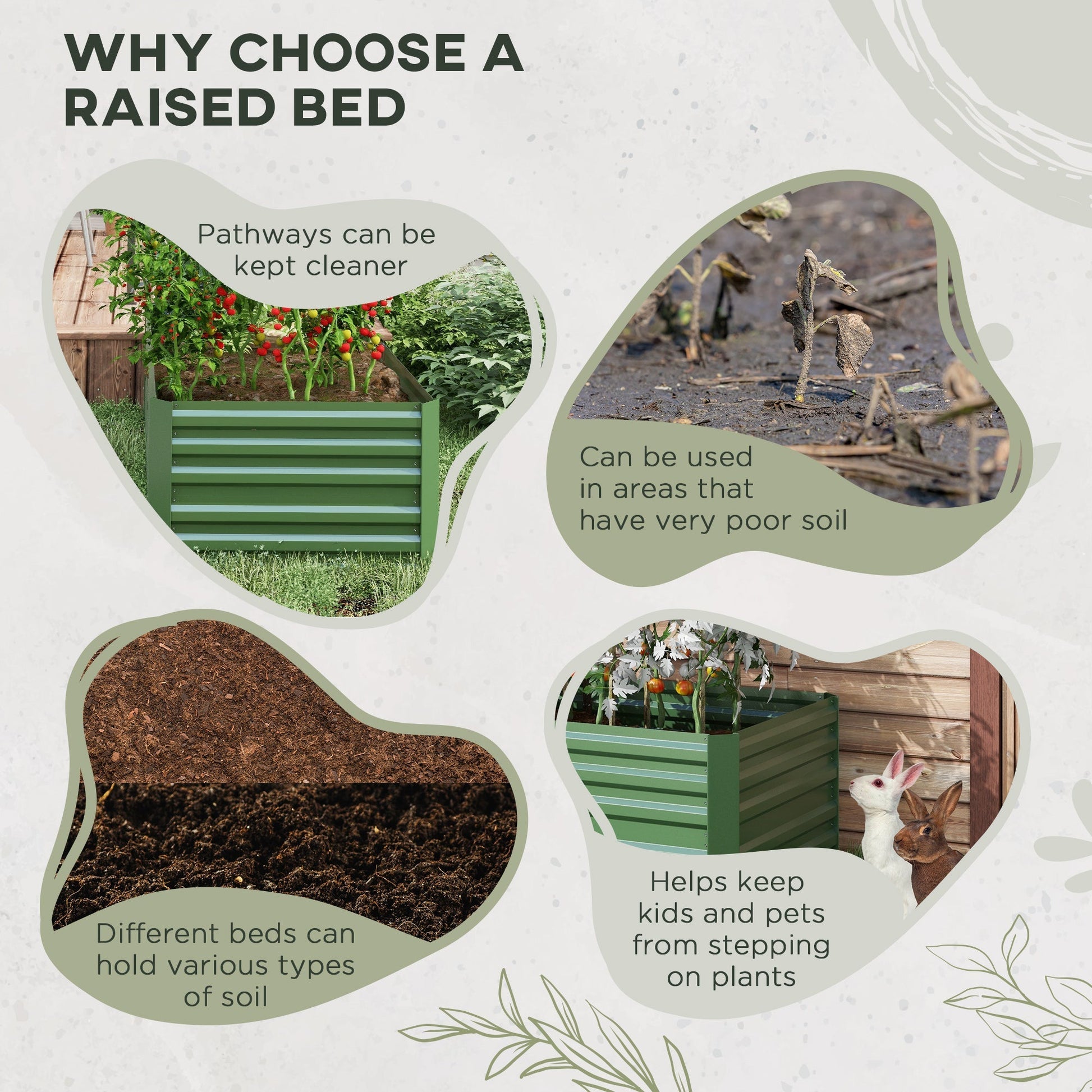 Raised Beds for Garden, Galvanised Steel Outdoor Planters with Multi-reinforced Rods for Vegetables, Plants, Flowers and Herbs, 180 x 90 x 59 cm, Green