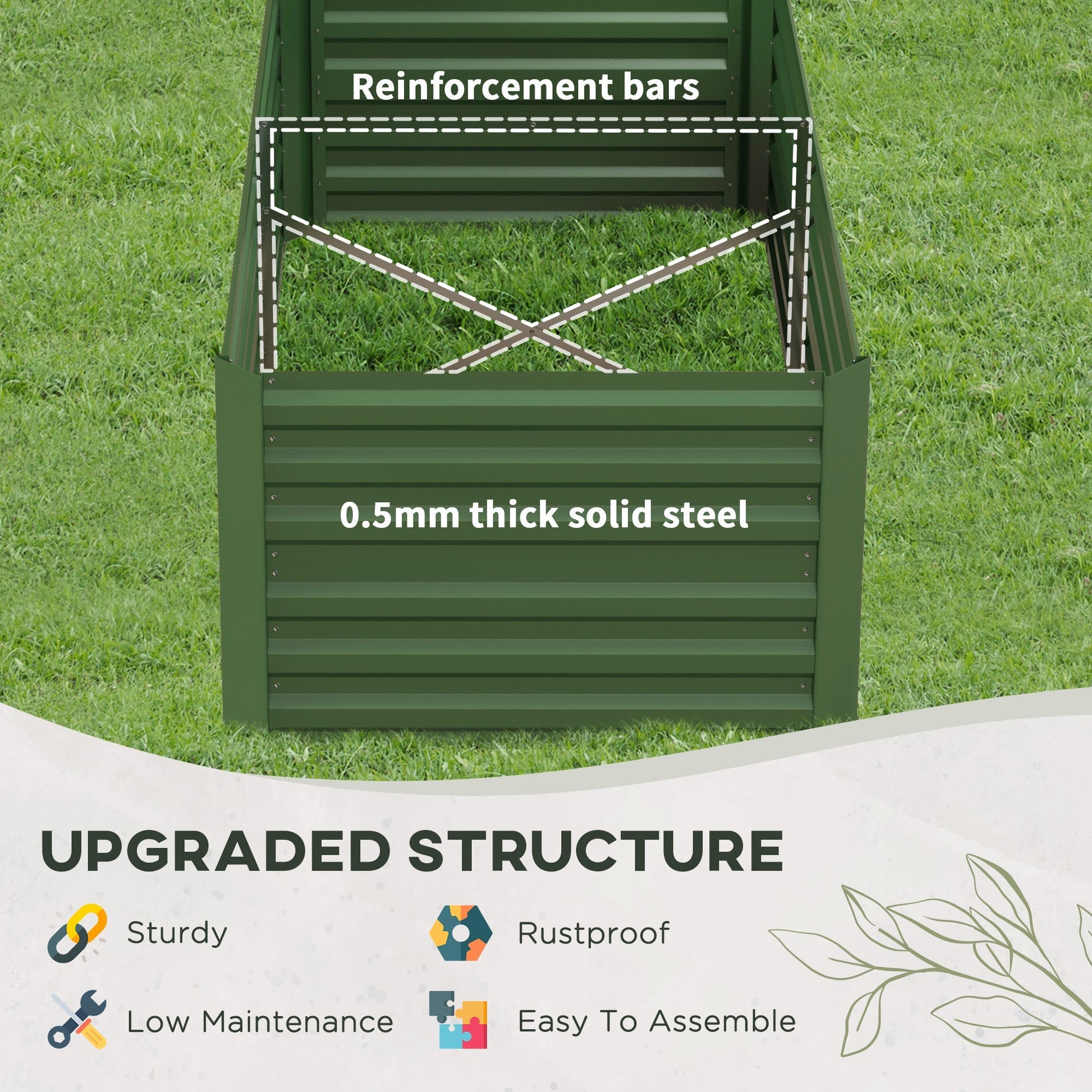 Raised Beds for Garden, Galvanised Steel Outdoor Planters with Multi-reinforced Rods for Vegetables, Plants, Flowers and Herbs, 180 x 90 x 59 cm, Green